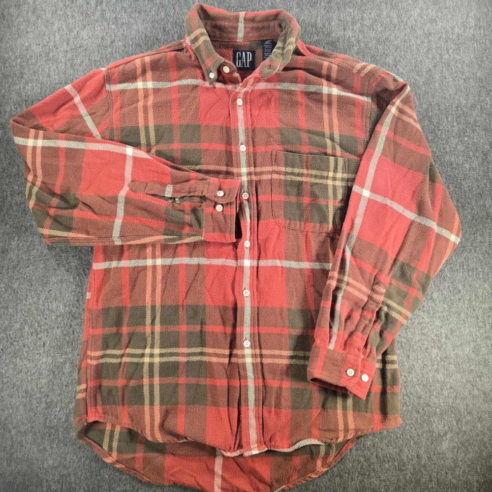 Vintage GAP Flannel Shirt Mens Large Red Plaid Cotton Button Down Long Sleeve